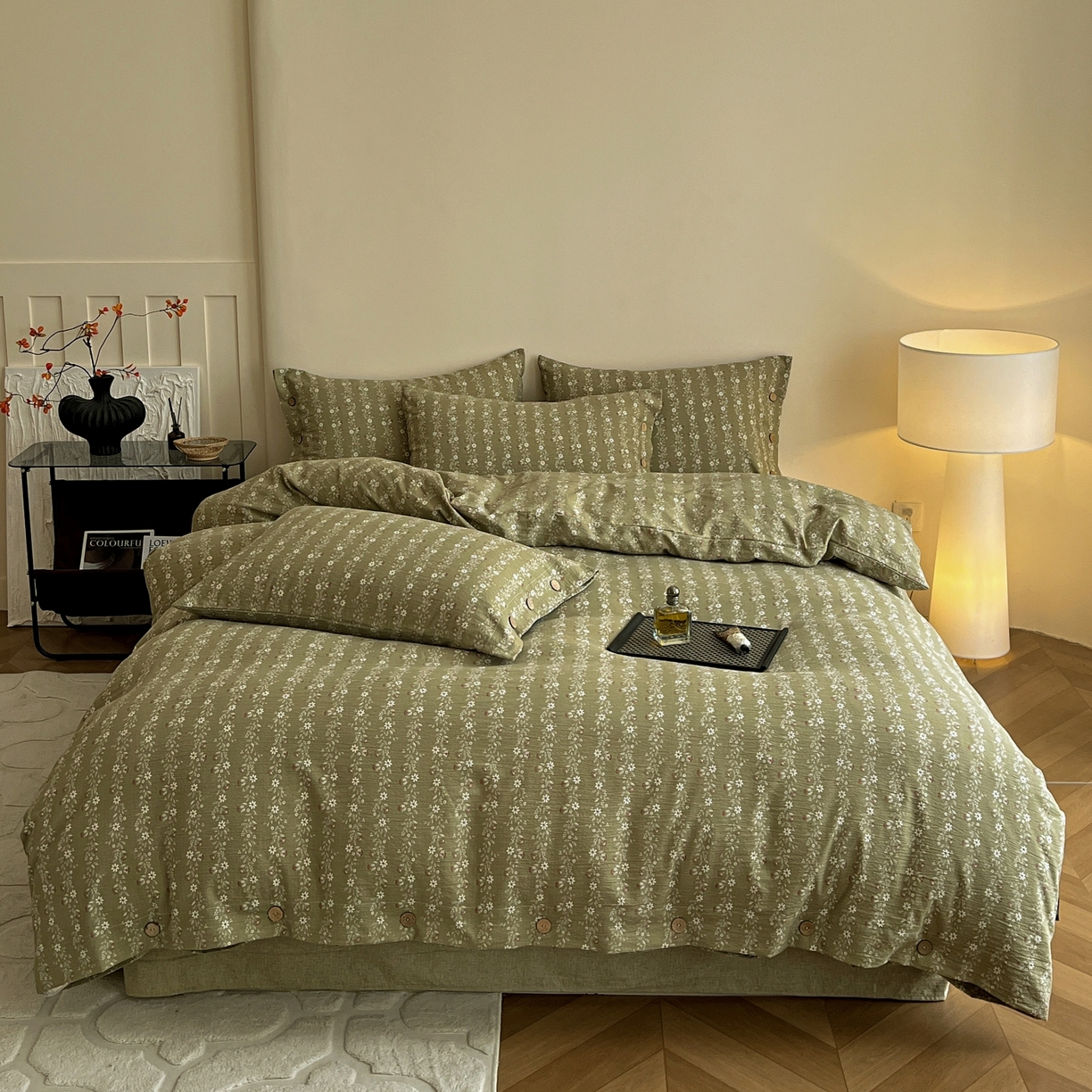 91家纺网 家纺一手货源 找家纺 （总）梵克保罗 2025新款亚麻纽扣款四件套