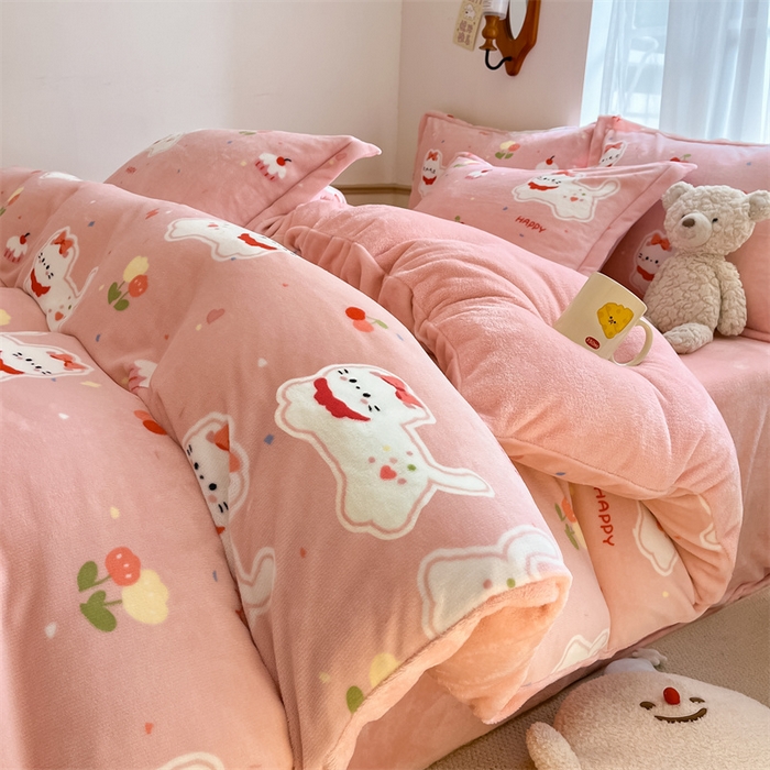 寻米 2025新款高克重加厚保暖牛奶绒四件套-第二批 甜味小猫