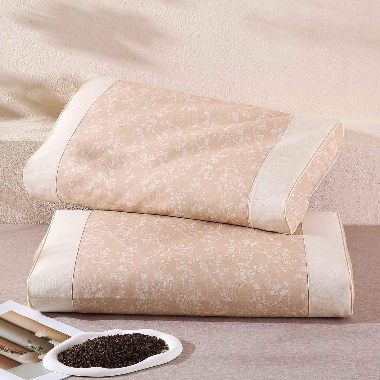 91家纺网 家纺一手货源 找家纺 梵希良品家纺 2025新款枕头护颈椎国潮棉麻纯荞麦壳可拆洗可替换内胆助睡眠枕头枕芯 锦韵-亚麻棕