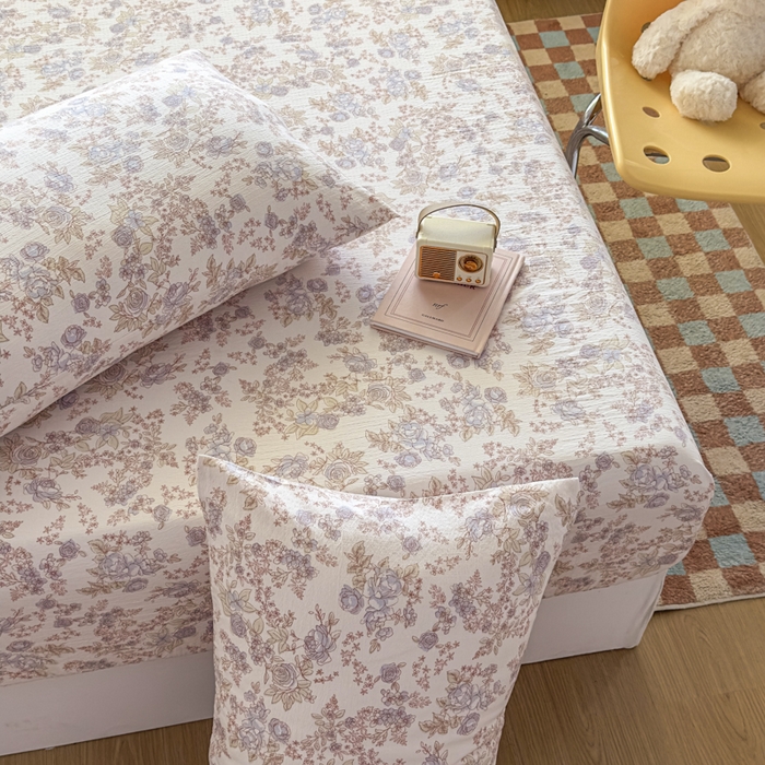 爱彼家纺 2025新款水洗水洗棉印花床笠单品床笠床笠三件套风格一 淡彩花漾