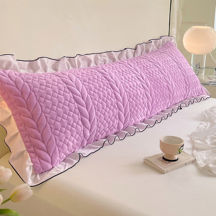 91家纺网 家纺一手货源 找家纺 （总）梦舒羽 2025新款牛奶绒夹棉花边枕套情侣双人加长枕芯套枕头套-轻奢