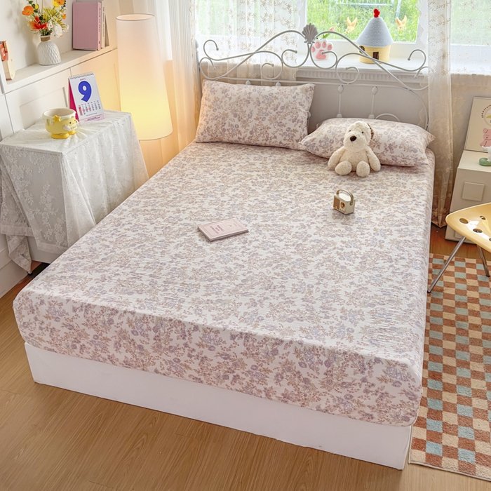 91家纺网 家纺一手货源 找家纺 爱彼家纺 2025新款水洗水洗棉印花床笠单品床笠床笠三件套风格一 淡彩花漾