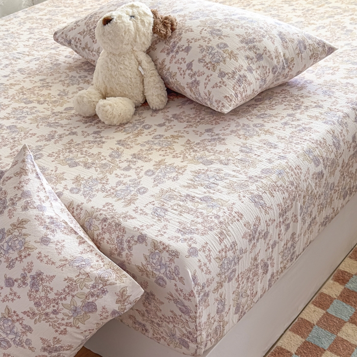 91家纺网 家纺一手货源 找家纺 爱彼家纺 2025新款水洗水洗棉印花床笠单品床笠床笠三件套风格一 淡彩花漾