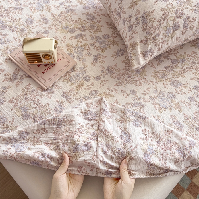 91家纺网 家纺一手货源 找家纺 爱彼家纺 2025新款水洗水洗棉印花床笠单品床笠床笠三件套风格一 淡彩花漾