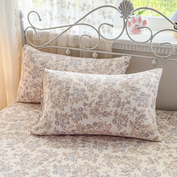 91家纺网 家纺一手货源 找家纺 爱彼家纺 2025新款水洗水洗棉印花床笠单品床笠床笠三件套风格一 淡彩花漾