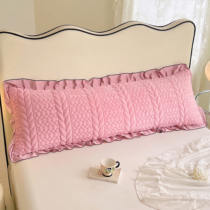 91家纺网 家纺一手货源 找家纺 梦舒羽 2025新款牛奶绒夹棉花边枕套情侣双人加长枕芯套枕头套-轻奢 花边轻奢款-浪漫粉