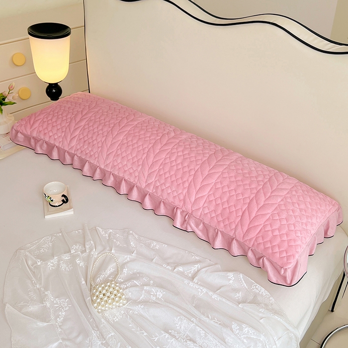 91家纺网 家纺一手货源 找家纺 梦舒羽 2025新款牛奶绒夹棉花边枕套情侣双人加长枕芯套枕头套-轻奢 花边轻奢款-浪漫粉