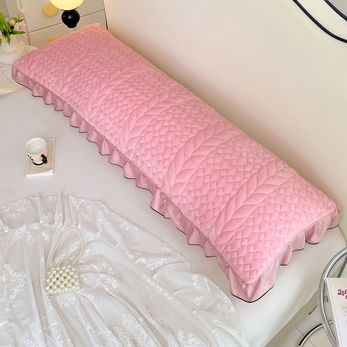 91家纺网 家纺一手货源 找家纺 梦舒羽 2025新款牛奶绒夹棉花边枕套情侣双人加长枕芯套枕头套-轻奢 花边轻奢款-浪漫粉