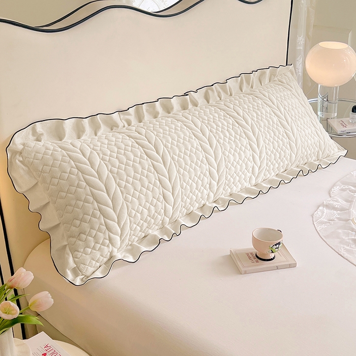 91家纺网 家纺一手货源 找家纺 梦舒羽 2025新款牛奶绒夹棉花边枕套情侣双人加长枕芯套枕头套-轻奢 花边轻奢款-象牙白