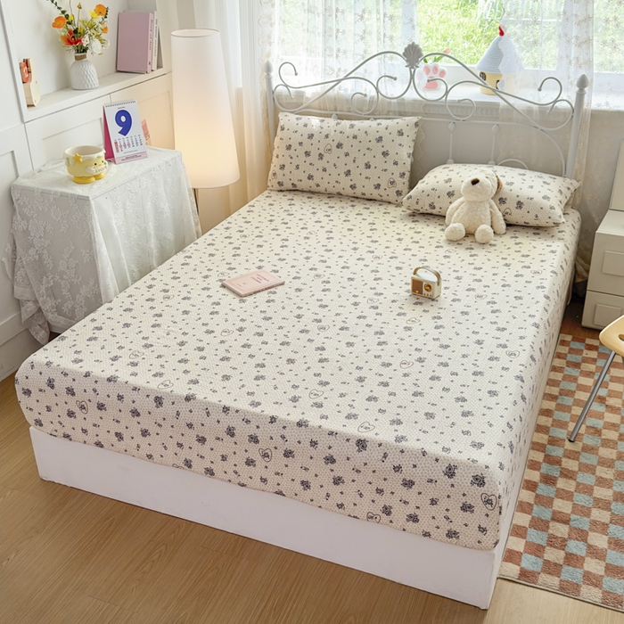 91家纺网 家纺一手货源 找家纺 爱彼家纺 2025新款水洗水洗棉印花床笠单品床笠床笠三件套风格一 玫瑰絮