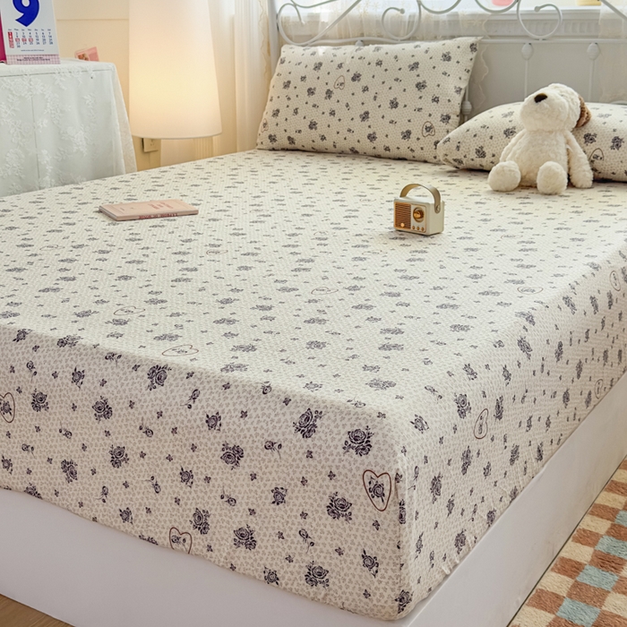 91家纺网 家纺一手货源 找家纺 爱彼家纺 2025新款水洗水洗棉印花床笠单品床笠床笠三件套风格一 玫瑰絮