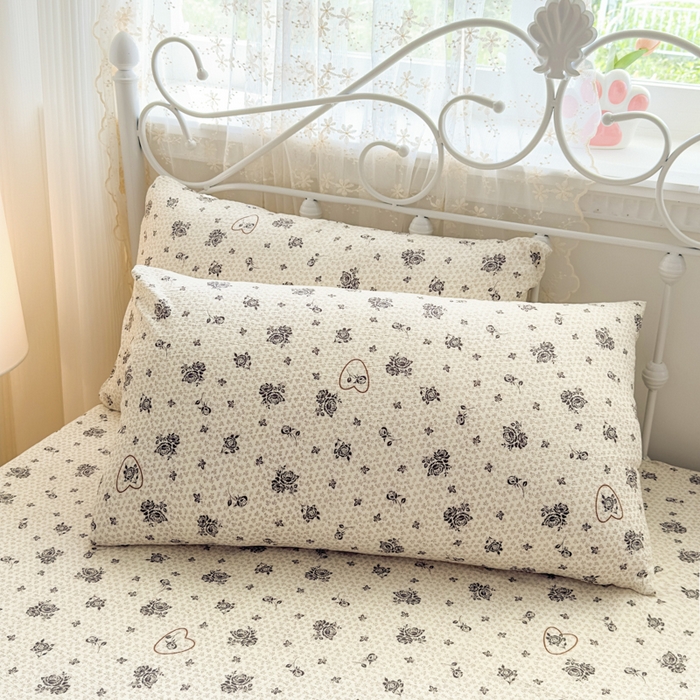 91家纺网 家纺一手货源 找家纺 爱彼家纺 2025新款水洗水洗棉印花床笠单品床笠床笠三件套风格一 玫瑰絮