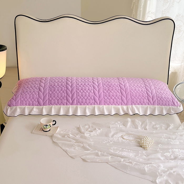 91家纺网 家纺一手货源 找家纺 梦舒羽 2025新款牛奶绒夹棉花边枕套情侣双人加长枕芯套枕头套-轻奢 花边轻奢款-梦幻紫