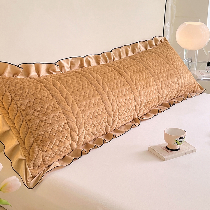 梦舒羽 2025新款牛奶绒夹棉花边枕套情侣双人加长枕芯套枕头套-轻奢 花边轻奢款-奶茶咖