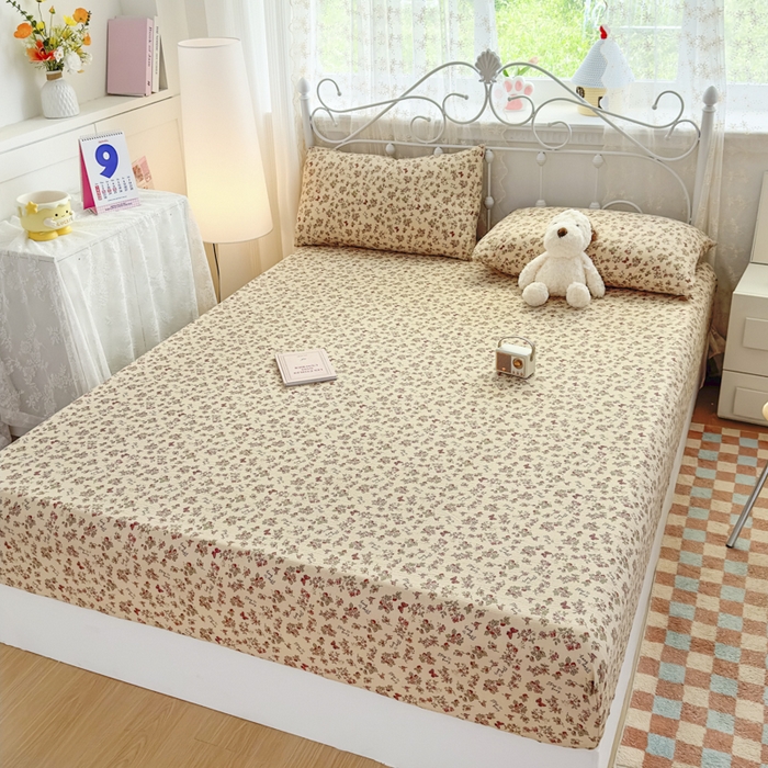 91家纺网 家纺一手货源 找家纺 爱彼家纺 2025新款水洗水洗棉印花床笠单品床笠床笠三件套风格一 莓花蝶语