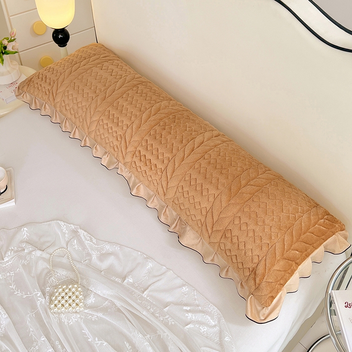 91家纺网 家纺一手货源 找家纺 梦舒羽 2025新款牛奶绒夹棉花边枕套情侣双人加长枕芯套枕头套-轻奢 花边轻奢款-奶茶咖