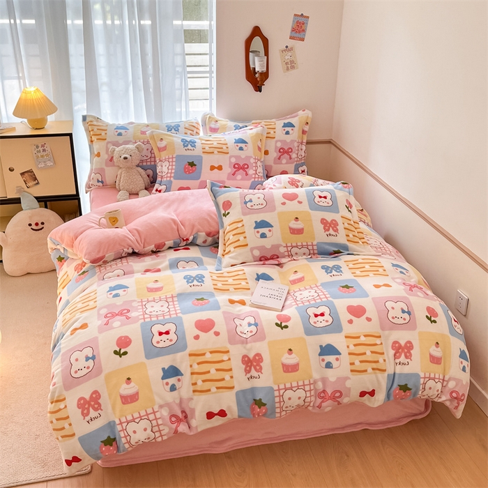 91家纺网 家纺一手货源 找家纺 寻米 2025新款高克重加厚保暖牛奶绒四件套-第二批 小兔日记