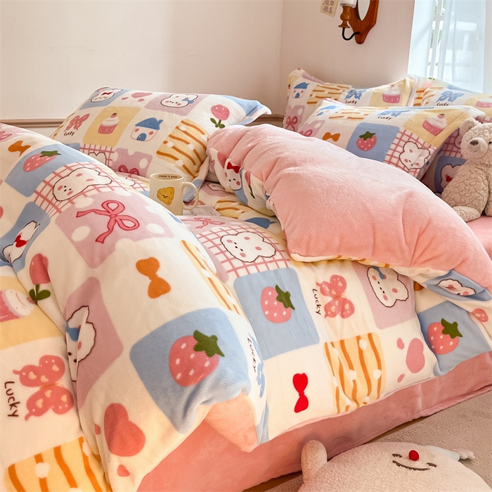 91家纺网 家纺一手货源 找家纺 寻米 2025新款高克重加厚保暖牛奶绒四件套-第二批 小兔日记