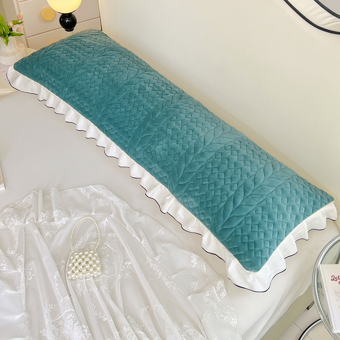 91家纺网 家纺一手货源 找家纺 梦舒羽 2025新款牛奶绒夹棉花边枕套情侣双人加长枕芯套枕头套-轻奢 花边轻奢款-浅水兰