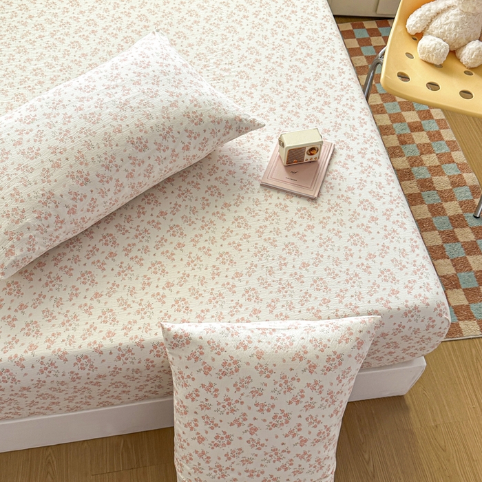 爱彼家纺 2025新款水洗水洗棉印花床笠单品床笠床笠三件套风格一 浅粉碎花