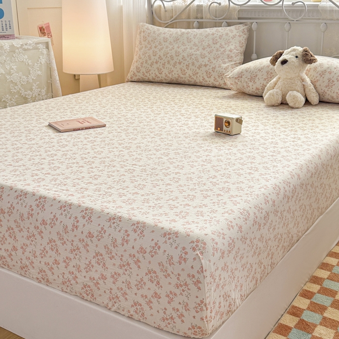 91家纺网 家纺一手货源 找家纺 爱彼家纺 2025新款水洗水洗棉印花床笠单品床笠床笠三件套风格一 浅粉碎花