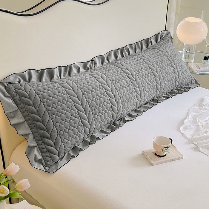 91家纺网 家纺一手货源 找家纺 梦舒羽 2025新款牛奶绒夹棉花边枕套情侣双人加长枕芯套枕头套-轻奢 花边轻奢款-星辰灰