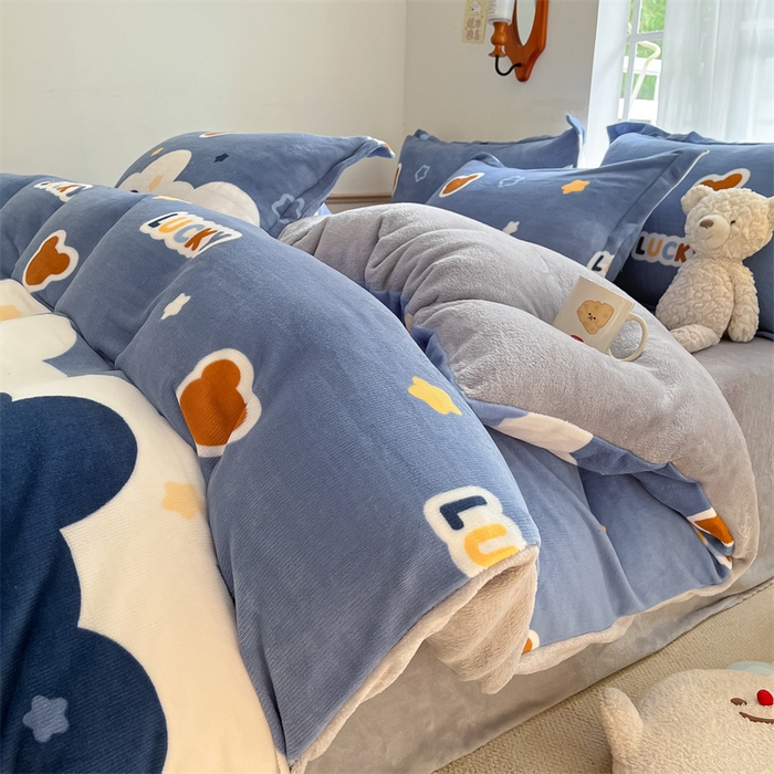 寻米 2025新款高克重加厚保暖牛奶绒四件套-第二批 小熊梦境