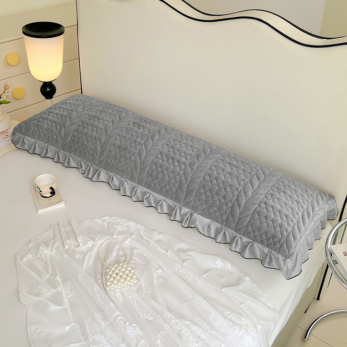 91家纺网 家纺一手货源 找家纺 梦舒羽 2025新款牛奶绒夹棉花边枕套情侣双人加长枕芯套枕头套-轻奢 花边轻奢款-星辰灰