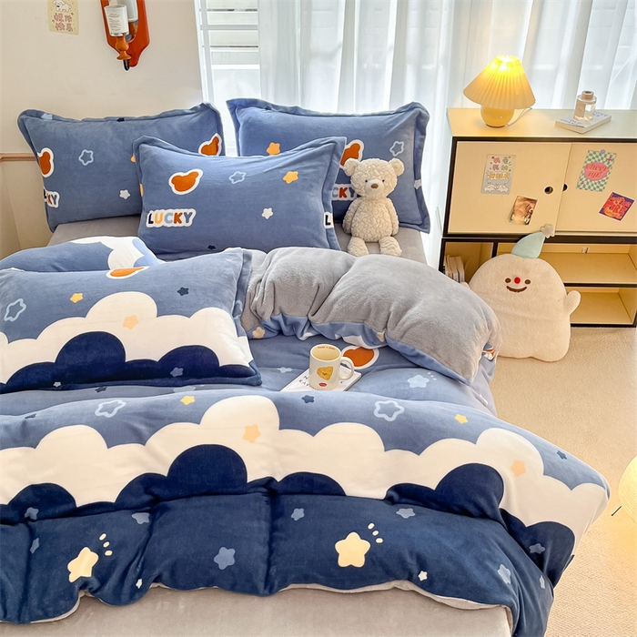 91家纺网 家纺一手货源 找家纺 寻米 2025新款高克重加厚保暖牛奶绒四件套-第二批 小熊梦境