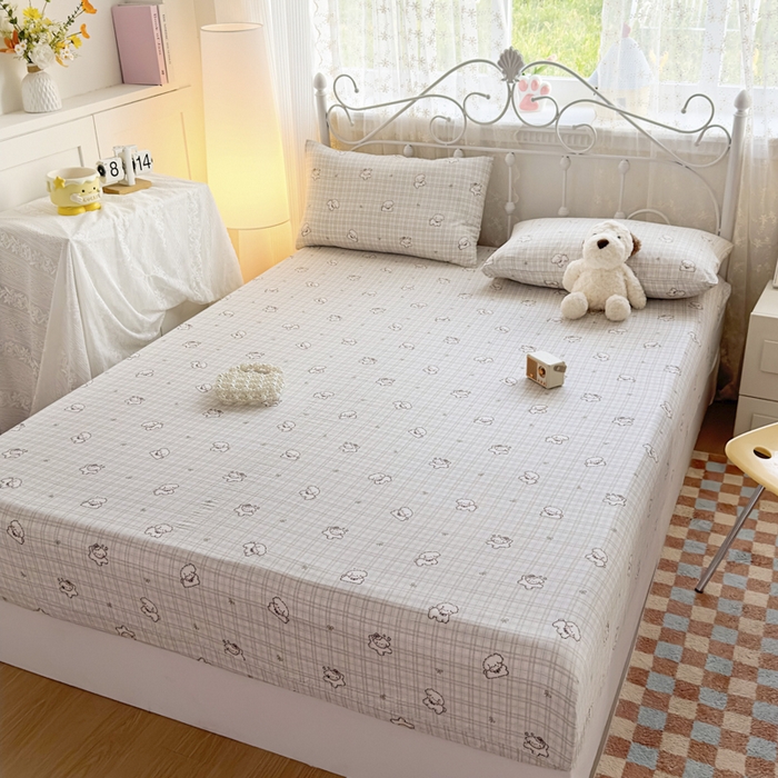 91家纺网 家纺一手货源 找家纺 爱彼家纺 2025新款水洗水洗棉印花床笠单品床笠床笠三件套风格一 小甜狗