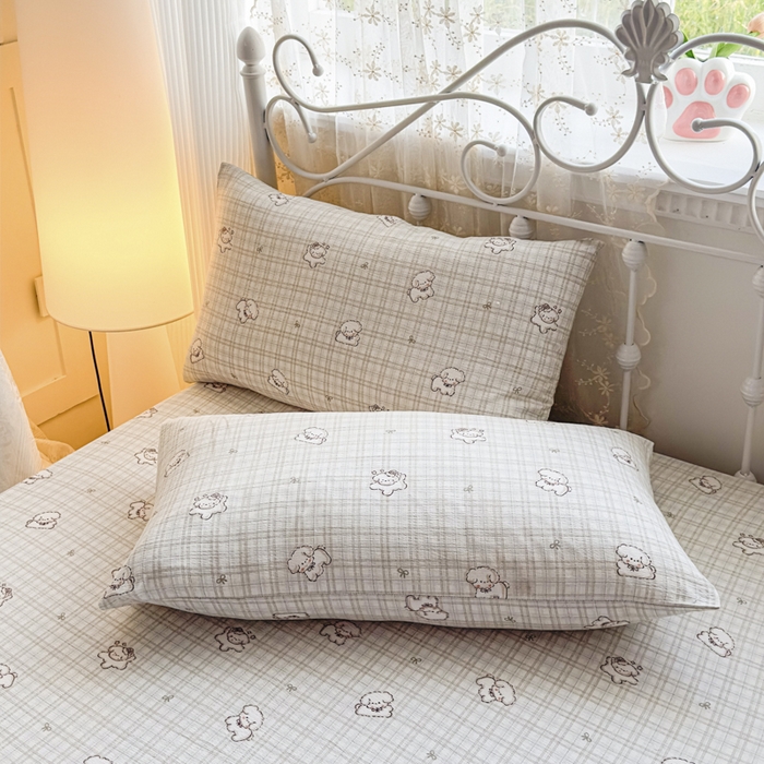 91家纺网 家纺一手货源 找家纺 爱彼家纺 2025新款水洗水洗棉印花床笠单品床笠床笠三件套风格一 小甜狗