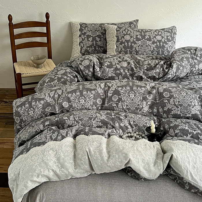 91家纺网 家纺一手货源 找家纺 （总）梵克保罗 2025新款亚麻复古花边系列四件套