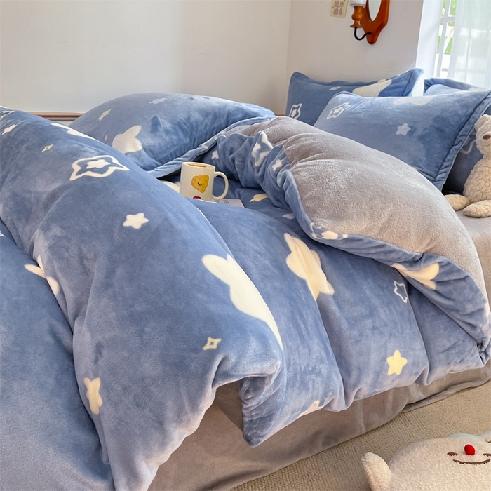 91家纺网 家纺一手货源 找家纺 寻米 2025新款高克重加厚保暖牛奶绒四件套-第二批 星空萌物