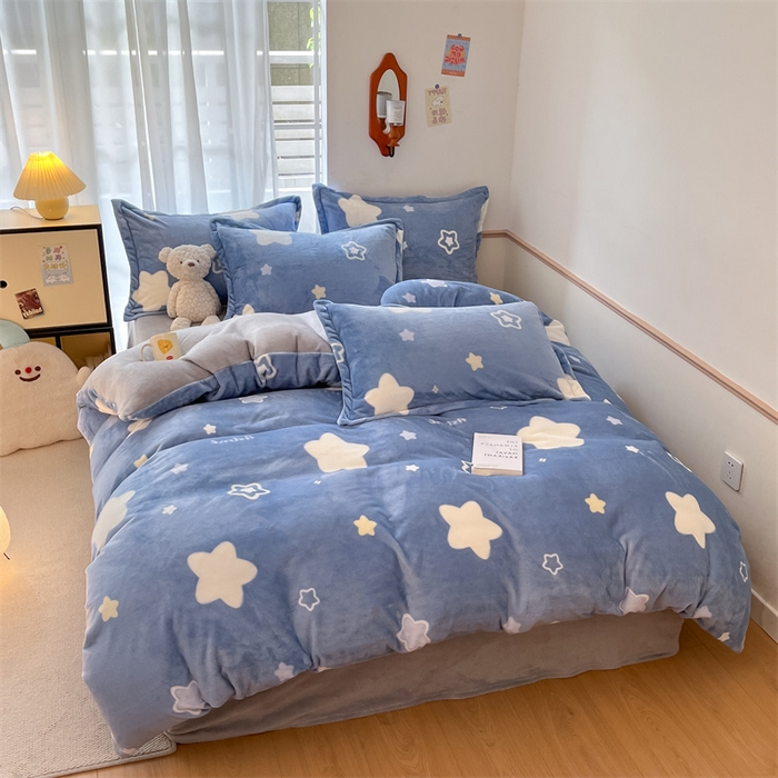 91家纺网 家纺一手货源 找家纺 寻米 2025新款高克重加厚保暖牛奶绒四件套-第二批 星空萌物