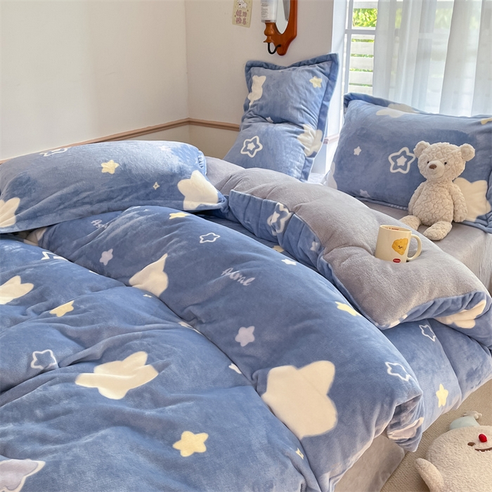 91家纺网 家纺一手货源 找家纺 寻米 2025新款高克重加厚保暖牛奶绒四件套-第二批 星空萌物