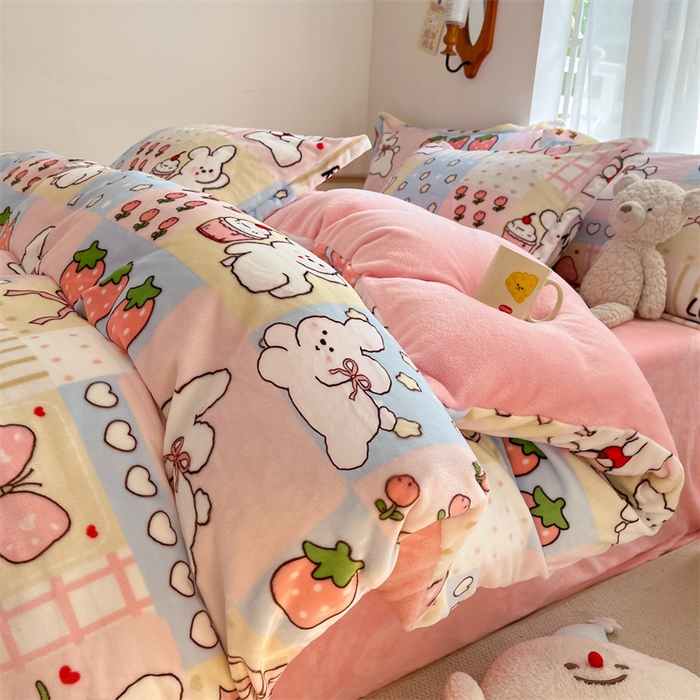 寻米 2025新款高克重加厚保暖牛奶绒四件套-第二批 幸运兔