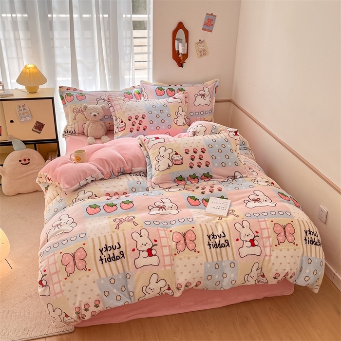 91家纺网 家纺一手货源 找家纺 寻米 2025新款高克重加厚保暖牛奶绒四件套-第二批 幸运兔