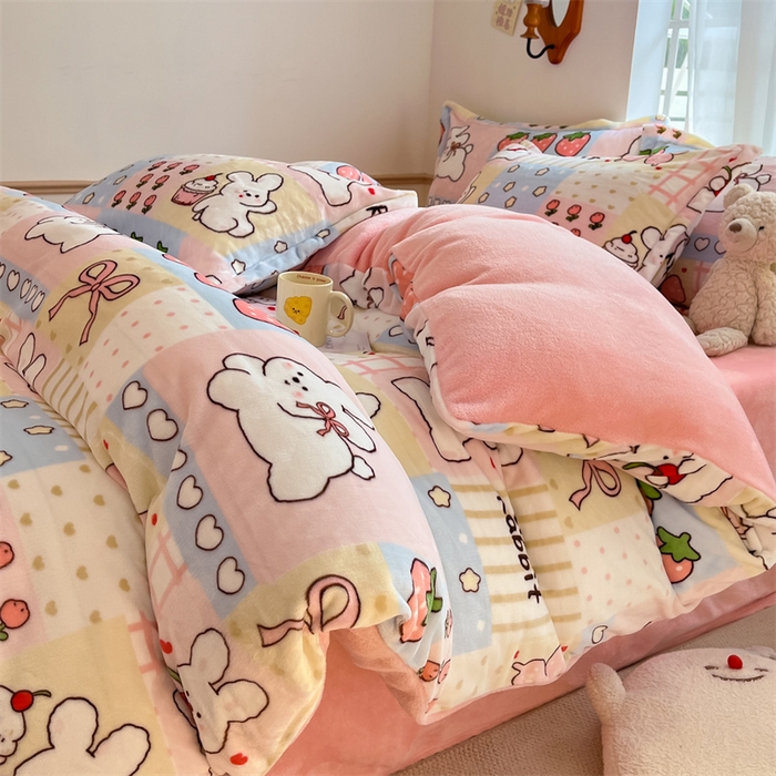 91家纺网 家纺一手货源 找家纺 寻米 2025新款高克重加厚保暖牛奶绒四件套-第二批 幸运兔