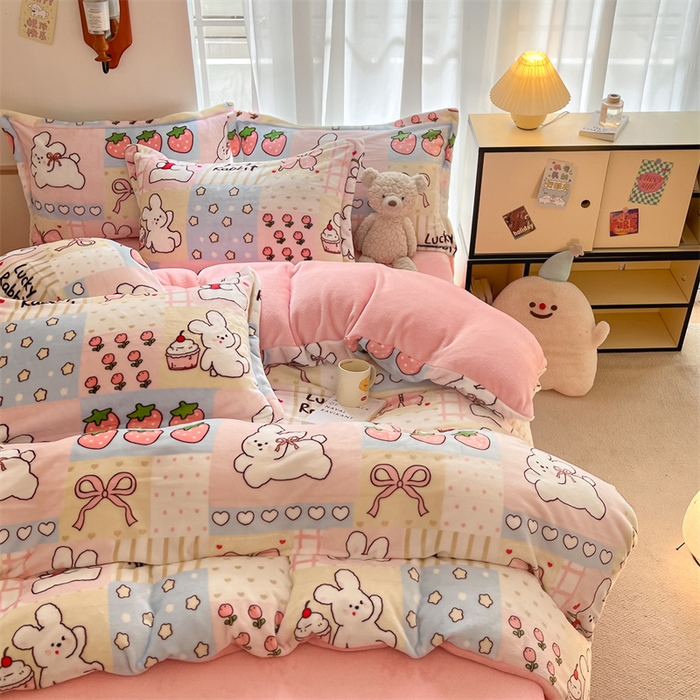 91家纺网 家纺一手货源 找家纺 寻米 2025新款高克重加厚保暖牛奶绒四件套-第二批 幸运兔