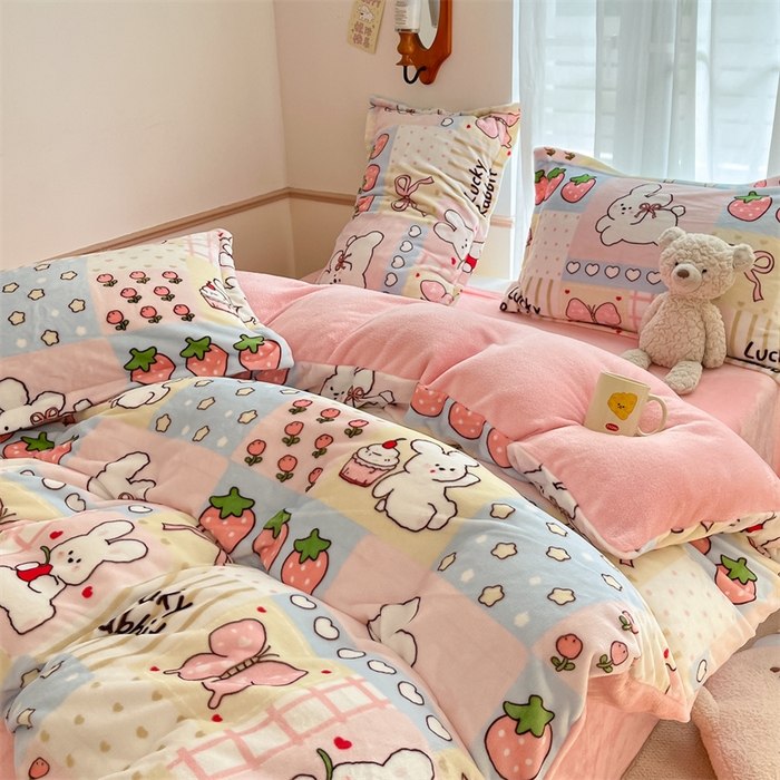 91家纺网 家纺一手货源 找家纺 寻米 2025新款高克重加厚保暖牛奶绒四件套-第二批 幸运兔