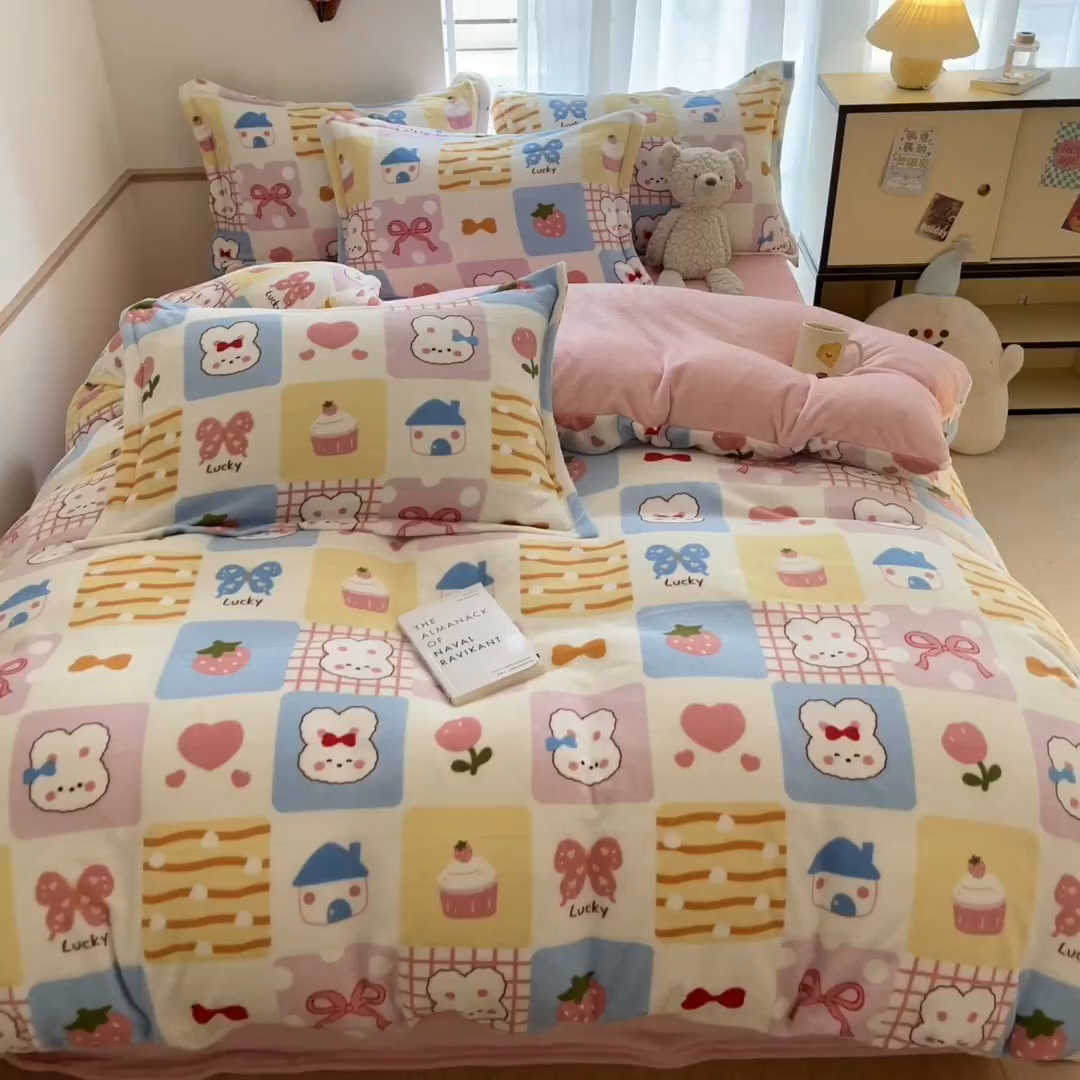 91家纺网 家纺一手货源 找家纺 寻米 2025新款高克重加厚保暖牛奶绒四件套-第二批 幸运兔