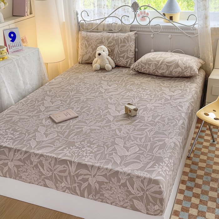 91家纺网 家纺一手货源 找家纺 爱彼家纺 2025新款水洗水洗棉印花床笠单品床笠床笠三件套风格一 叶影漫漫