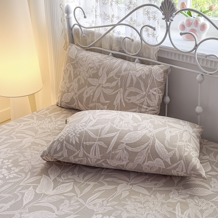 91家纺网 家纺一手货源 找家纺 爱彼家纺 2025新款水洗水洗棉印花床笠单品床笠床笠三件套风格一 叶影漫漫