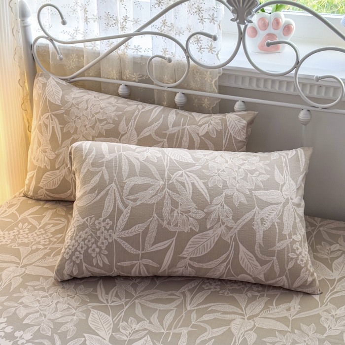 91家纺网 家纺一手货源 找家纺 爱彼家纺 2025新款水洗水洗棉印花床笠单品床笠床笠三件套风格一 叶影漫漫