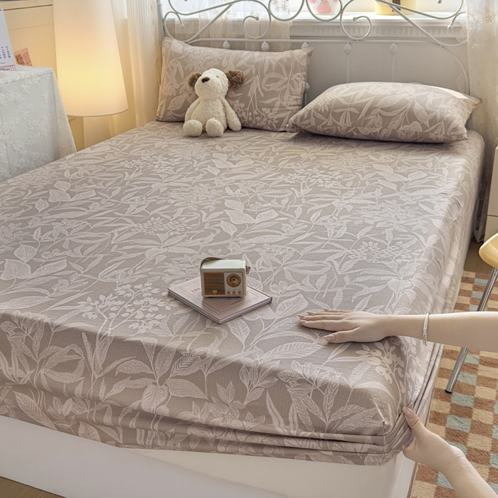 91家纺网 家纺一手货源 找家纺 爱彼家纺 2025新款水洗水洗棉印花床笠单品床笠床笠三件套风格一 叶影漫漫