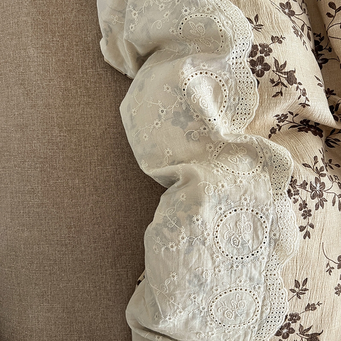 91家纺网 家纺一手货源 找家纺 梵克保罗 2025新款亚麻复古花边系列四件套 茶里