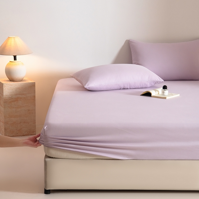 91家纺网 家纺一手货源 找家纺 Mr.pig猪先生水洗棉 2025新款A类50支双股全棉纯棉贡缎磨毛单床笠床笠单件 郁金香紫