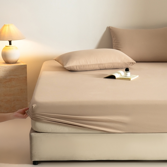 91家纺网 家纺一手货源 找家纺 Mr.pig猪先生水洗棉 2025新款A类50支双股全棉纯棉贡缎磨毛单床笠床笠单件 奶茶香槟