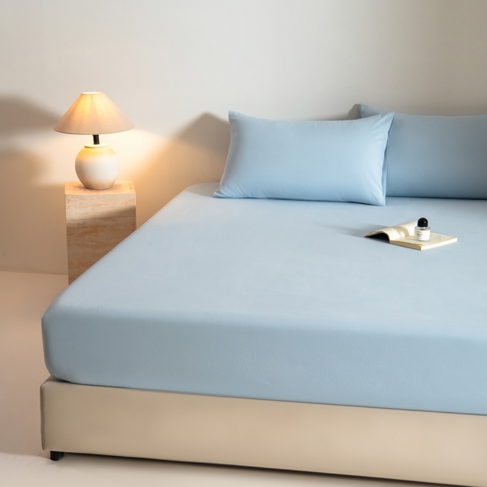 91家纺网 家纺一手货源 找家纺 Mr.pig猪先生水洗棉 2025新款A类50支双股全棉纯棉贡缎磨毛单床笠床笠单件 挪威蓝