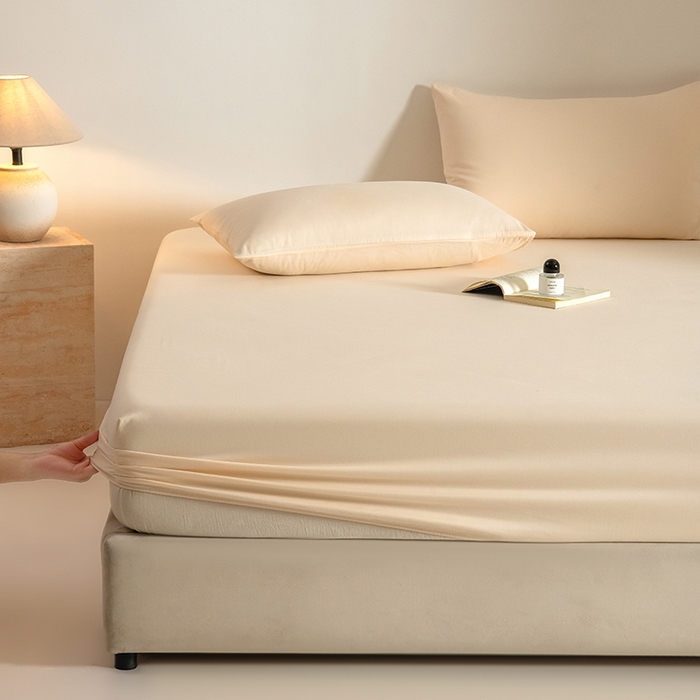 Mr.pig猪先生水洗棉 2025新款A类50支双股全棉纯棉贡缎磨毛单床笠床笠单件 透玉粉